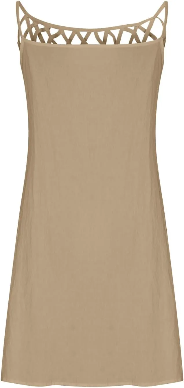 Summer Dresses for Women 2025 Casual Trendy Hollow Out Halter Neck A-line Sundress Beach Vacation Outfits Midi Dress