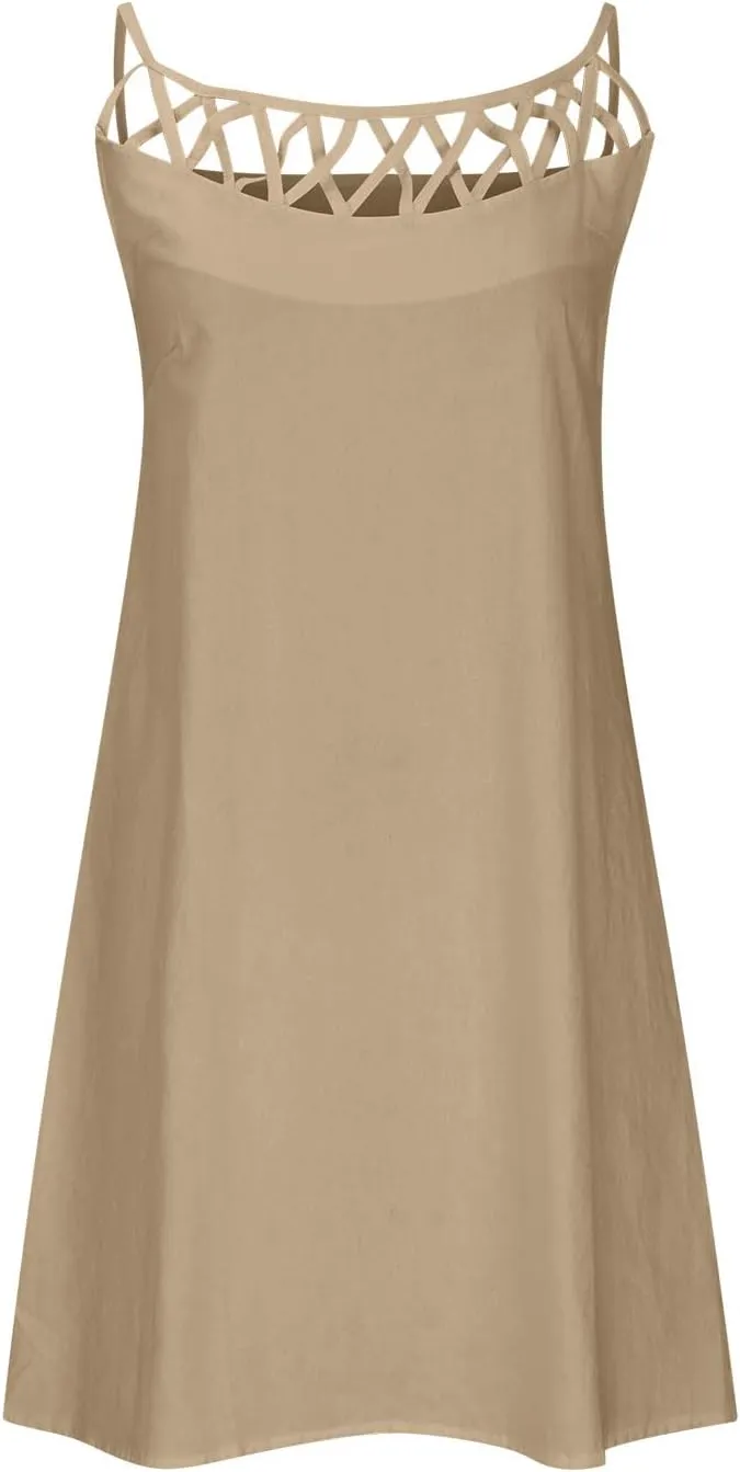 Summer Dresses for Women 2025 Casual Trendy Hollow Out Halter Neck A-line Sundress Beach Vacation Outfits Midi Dress