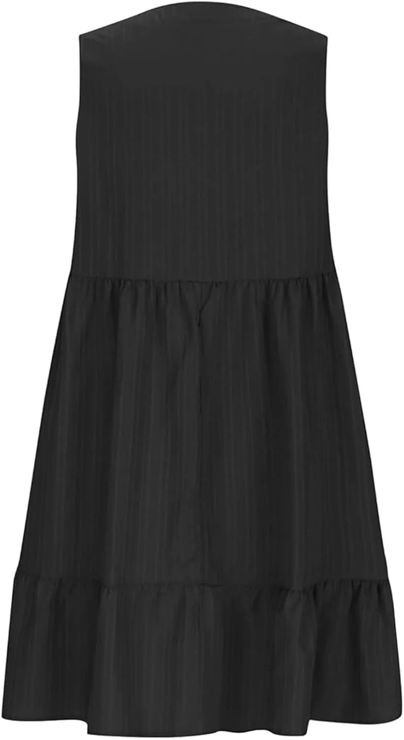Summer Dresses for Women 2025 Elegant Classy Sleeveless V Neck Boho Midi Sun Dress Ruffle Beach Vacation Clothes