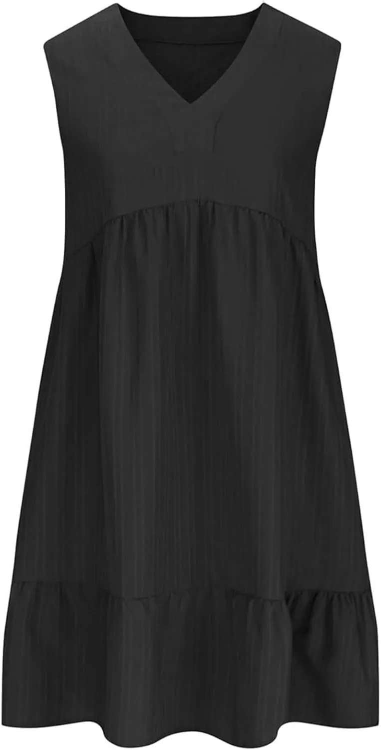 Summer Dresses for Women 2025 Elegant Classy Sleeveless V Neck Boho Midi Sun Dress Ruffle Beach Vacation Clothes