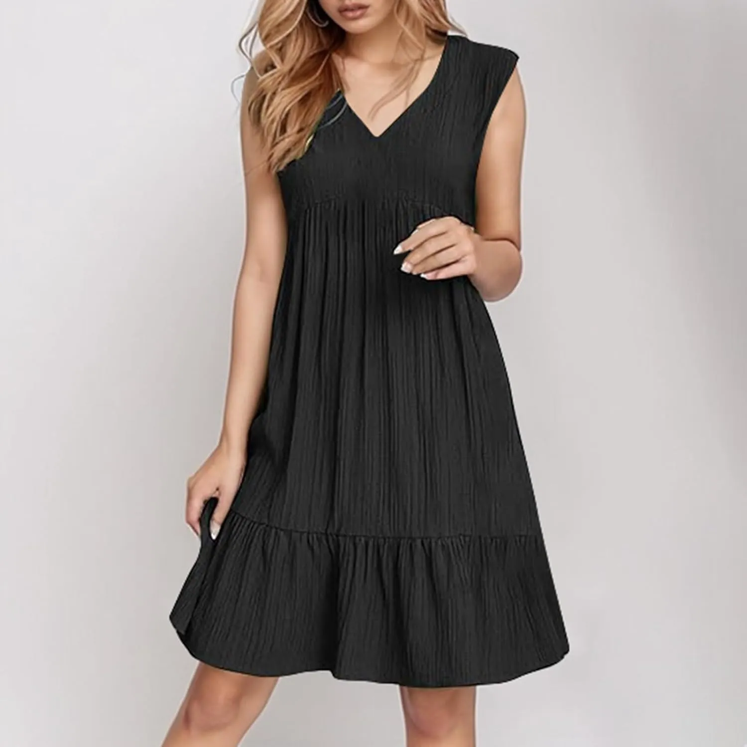 Summer Dresses for Women 2025 Elegant Classy Sleeveless V Neck Boho Midi Sun Dress Ruffle Beach Vacation Clothes