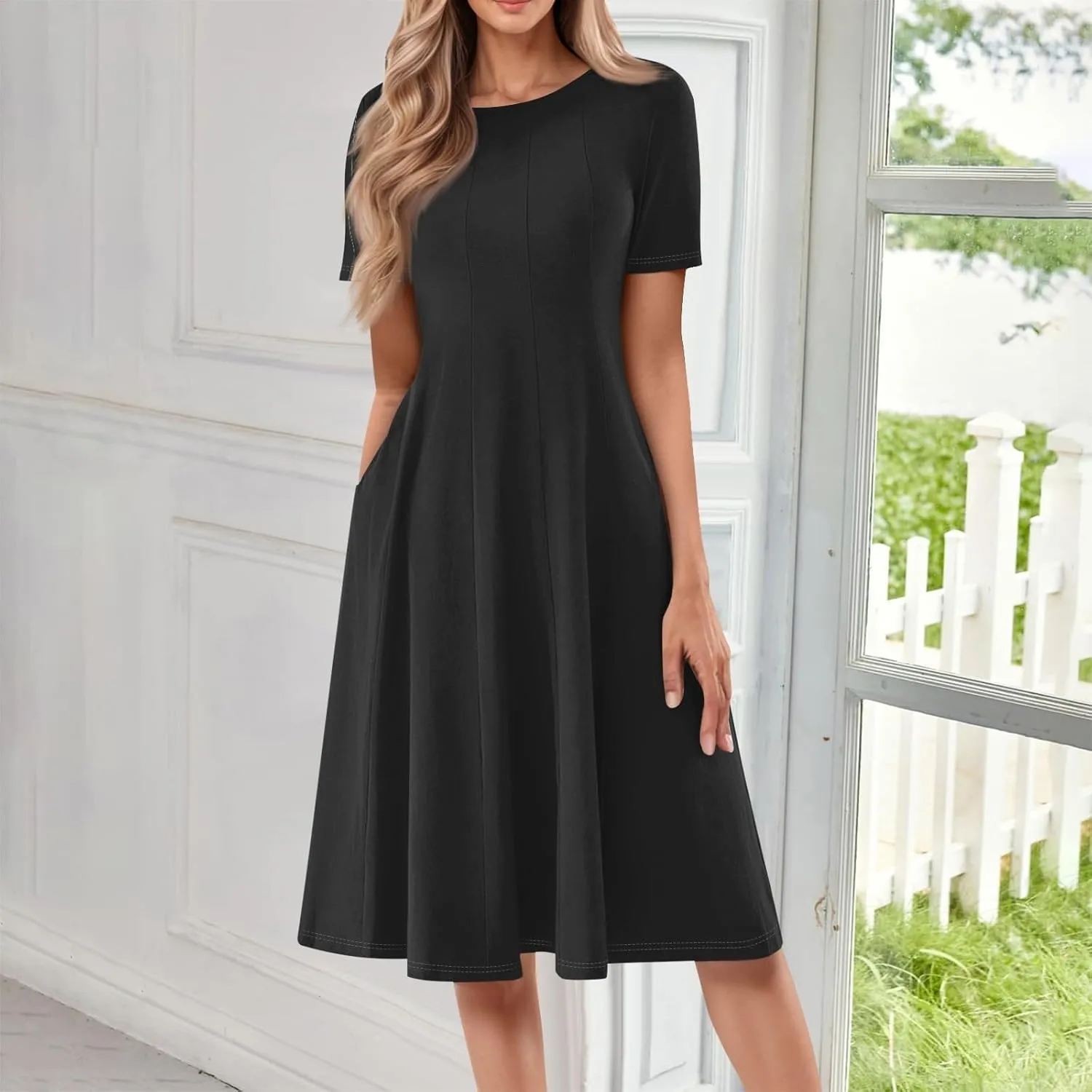 Summer Dresses for Women 2025 Elegant Short Sleeve Midi Dress Casual Plus Size Loose Comfy Flowy Boho Beach Sundress