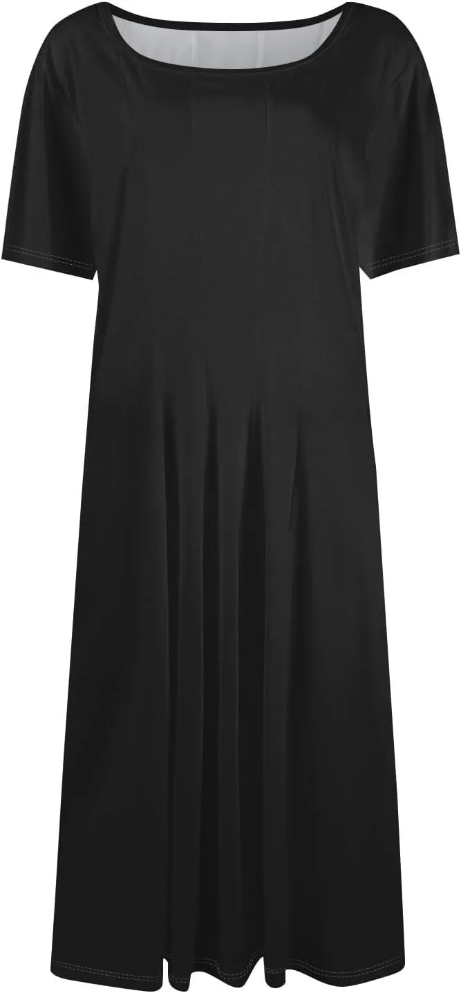Summer Dresses for Women 2025 Elegant Short Sleeve Midi Dress Casual Plus Size Loose Comfy Flowy Boho Beach Sundress