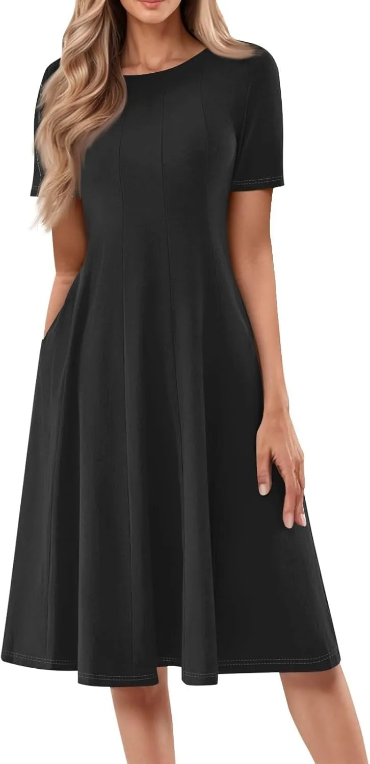 Summer Dresses for Women 2025 Elegant Short Sleeve Midi Dress Casual Plus Size Loose Comfy Flowy Boho Beach Sundress
