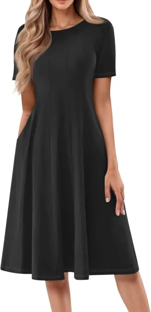 Summer Dresses for Women 2025 Elegant Short Sleeve Midi Dress Casual Plus Size Loose Comfy Flowy Boho Beach Sundress