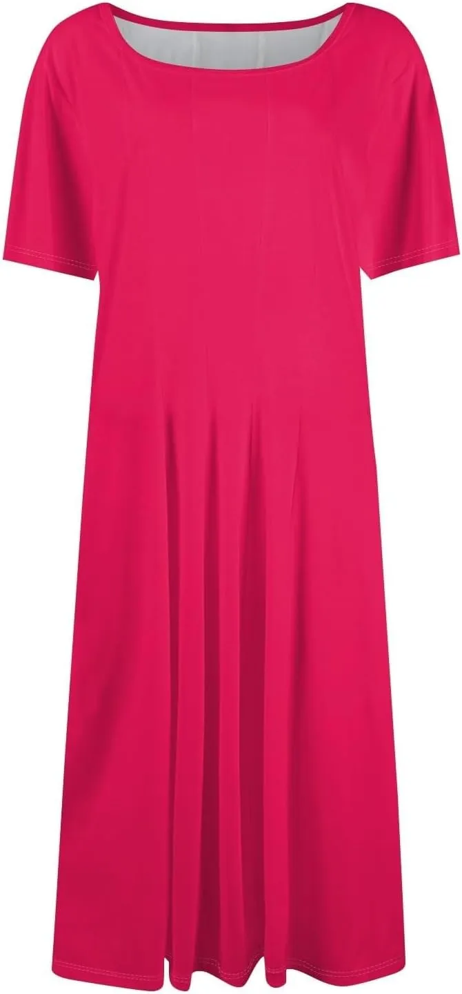 Summer Dresses for Women 2025 Elegant Short Sleeve Midi Dress Casual Plus Size Loose Comfy Flowy Boho Beach Sundress