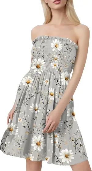 Summer Dresses for Women 2025 Strapless Floral Tube Dress Off shouldes Mini Boho Sundress Smocked Ruffle Sun Dress