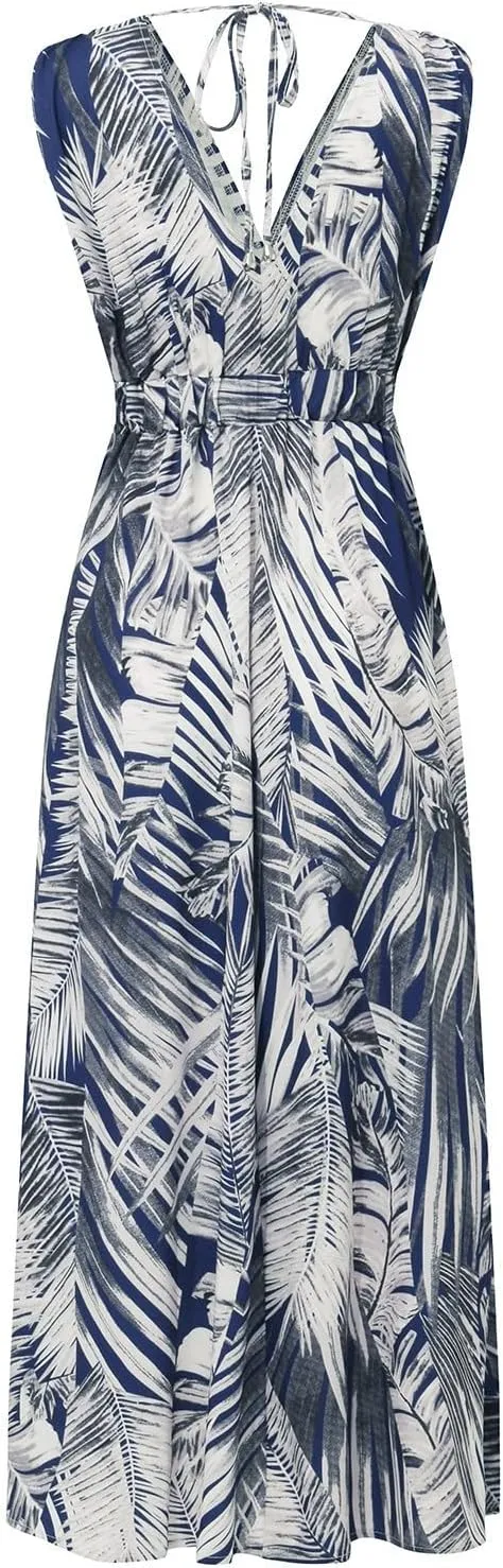 Summer Dresses for Women 2025 Trendy Sleeveless V Neck Floral Hawaiian Dress Flowy Maxi Sexy Beach Sundresses