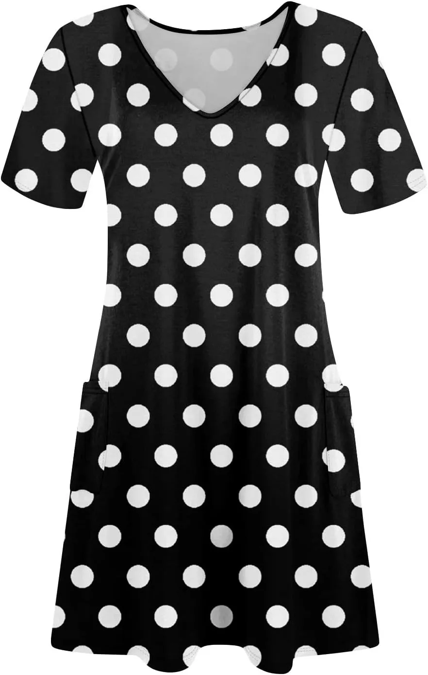 Summer Dresses for Women V Neck Short Sleeve T Shirt Dress Loose Swimsuit Coverup Casual Sundresses Floral with Pockets