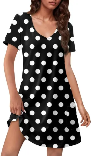 Summer Dresses for Women V Neck Short Sleeve T Shirt Dress Loose Swimsuit Coverup Casual Sundresses Floral with Pockets