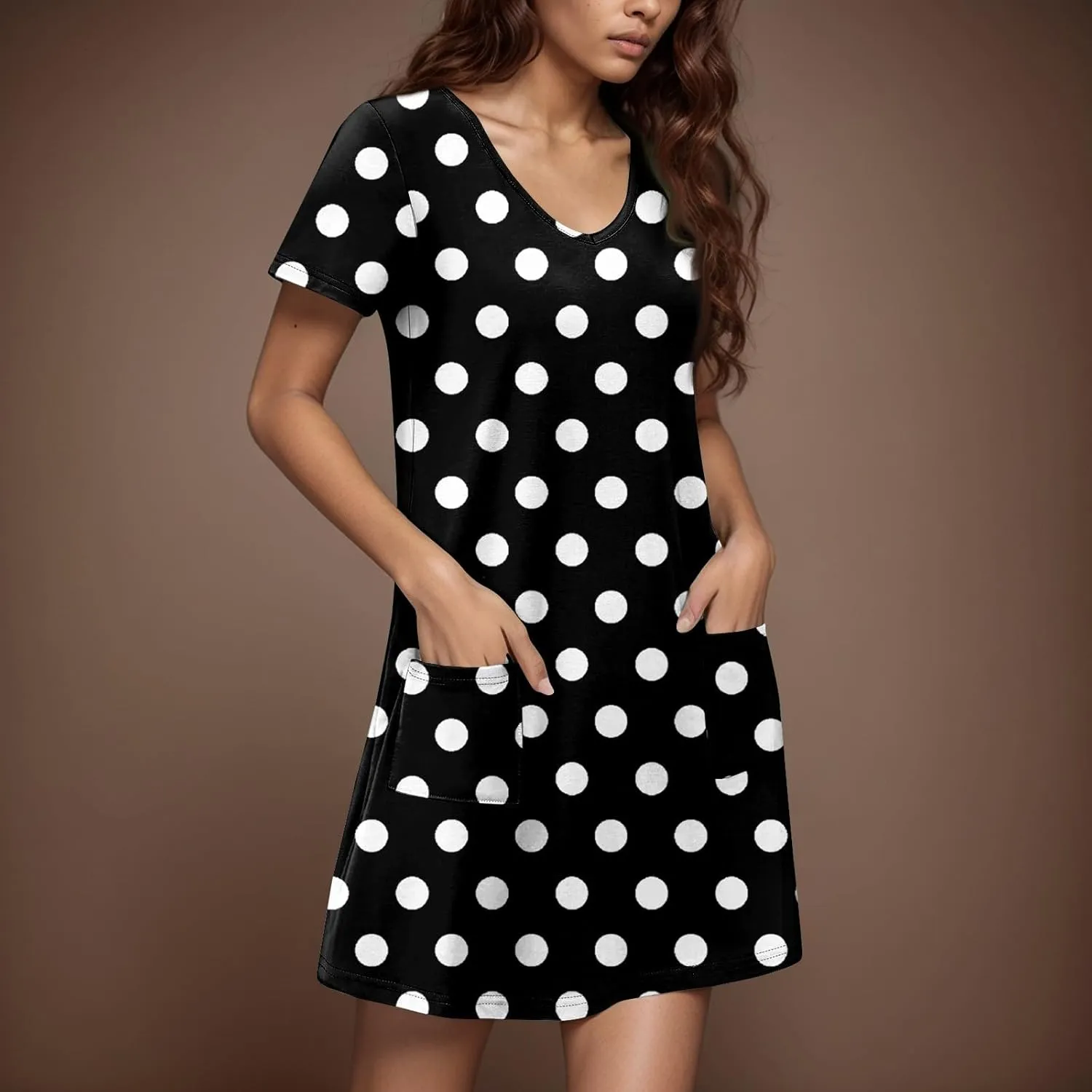 Summer Dresses for Women V Neck Short Sleeve T Shirt Dress Loose Swimsuit Coverup Casual Sundresses Floral with Pockets
