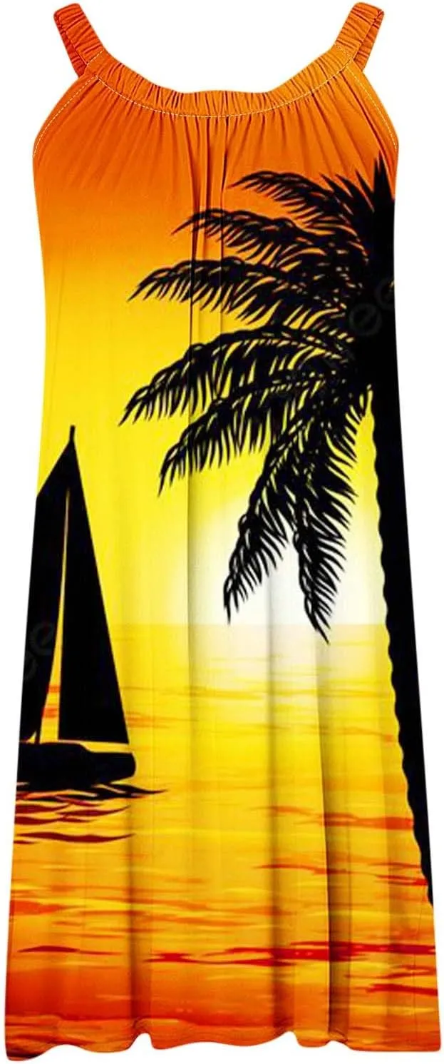 Summer Dresses for Women Vacation 2024 Casual Flowy Hawaiian Beach Sun Dress Casual Plus Size Slip Dress 2024