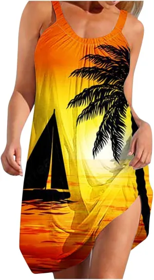 Summer Dresses for Women Vacation 2024 Casual Flowy Hawaiian Beach Sun Dress Casual Plus Size Slip Dress 2024