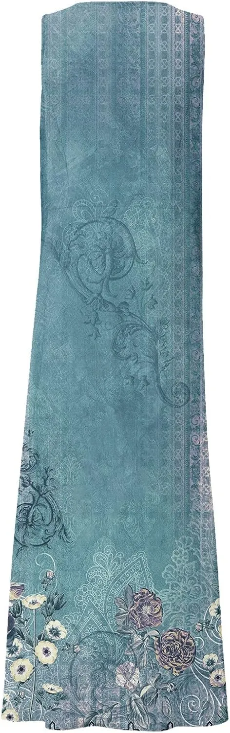 Summer Dresses,Summer Dress Maxi Casual Sleeveless Boho Beach Floral Print Crewneck Outdoor Long Sundress with Pocket