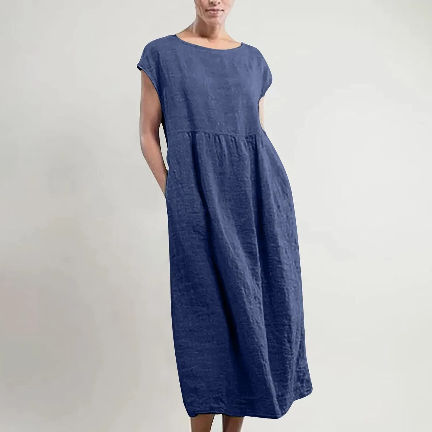Summer Long Dresses for Women 2023 Casual Plus Size Cotton Linen Tshirt Dress Sleeveless Loose Baggy Kaftan Dress