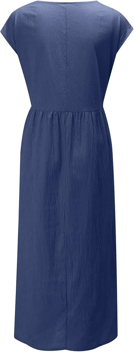 Summer Long Dresses for Women 2023 Casual Plus Size Cotton Linen Tshirt Dress Sleeveless Loose Baggy Kaftan Dress