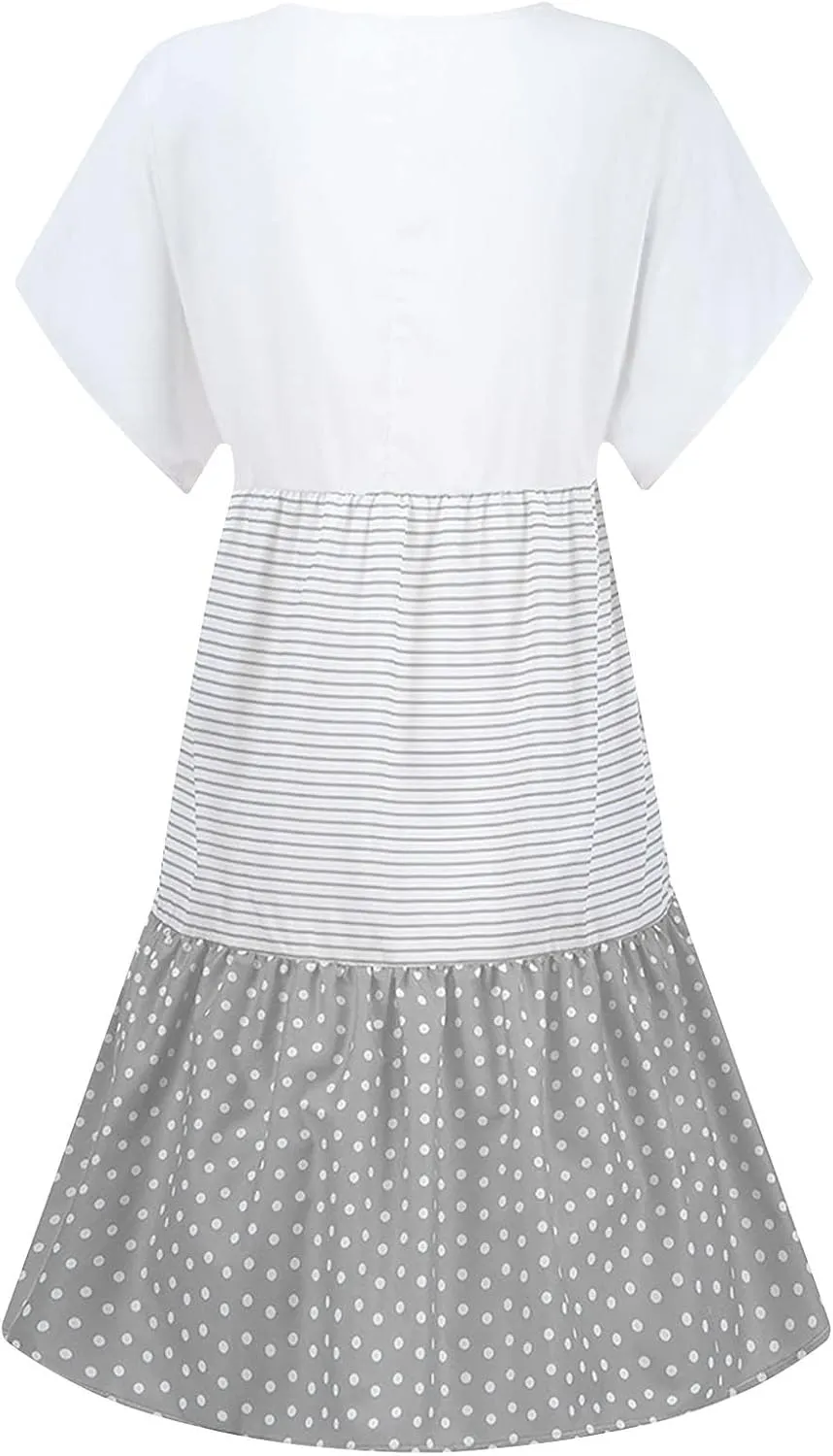 Summer Midi Dresses for Women Fashion 2024 Casual Short Sleeve v Neck Shirt Dress Color Block Swing Beach Sundresses