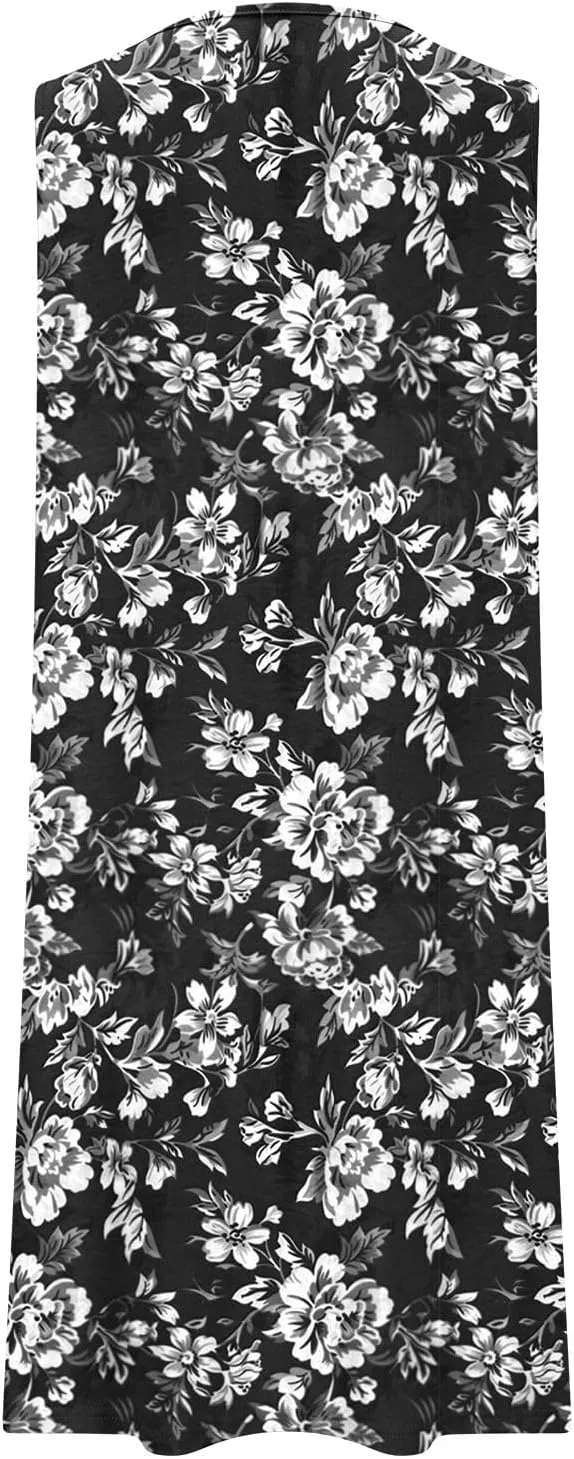 Sundresses for Women Casual Sleeveless Floral Ruched Front Dresses A-Line Beach Festival Dress with Pockets