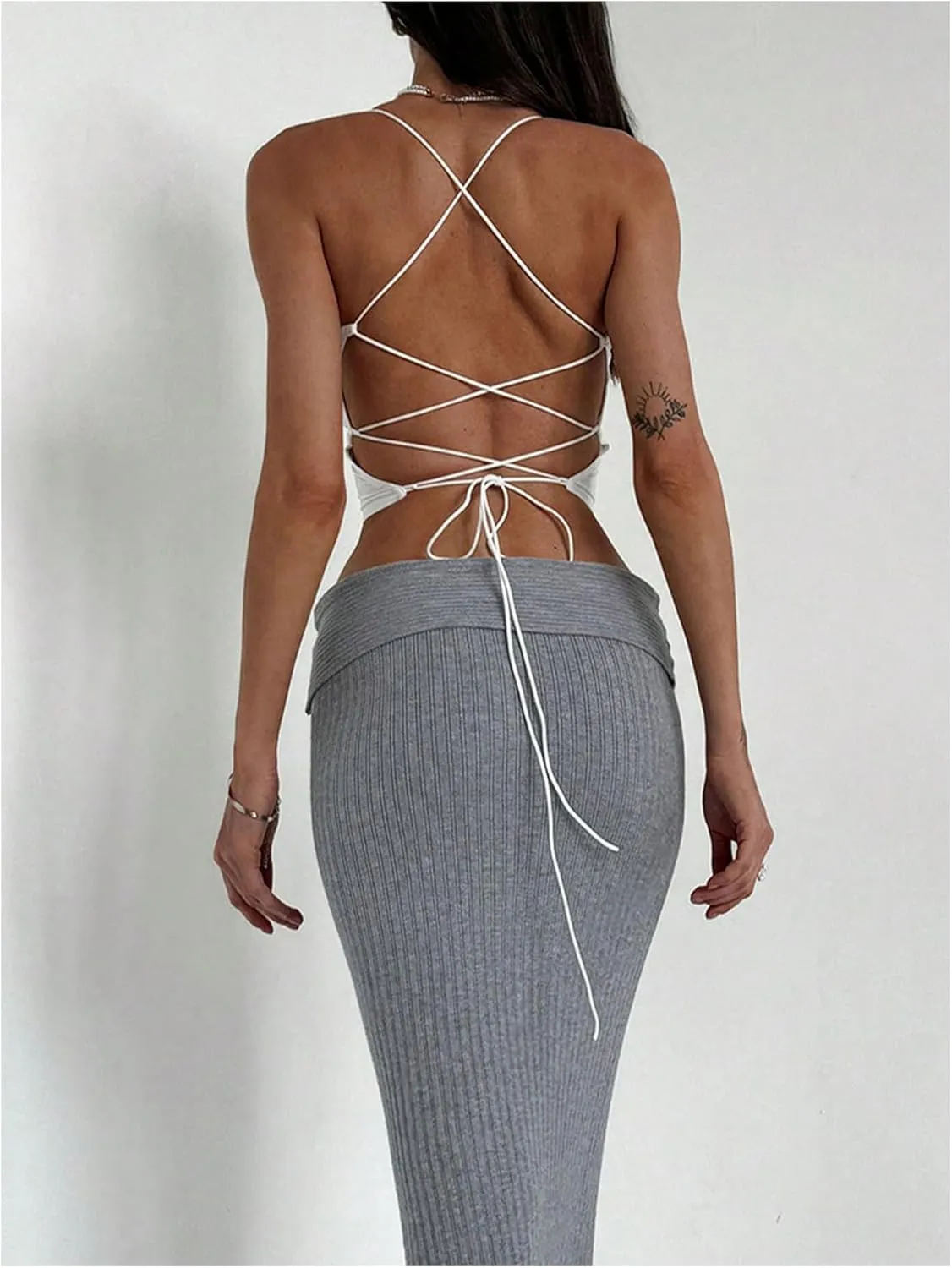 SweatyRocks Women's Lace Up Backless Cami Top Pleated Sleeveless Spaghetti Strap Crop Camisole
