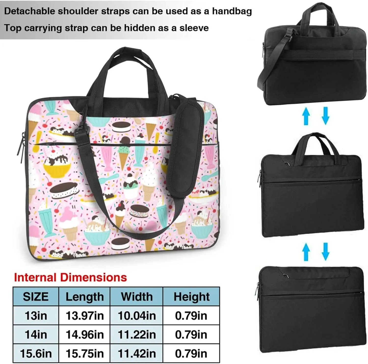 Sweet Ice Cream Print Work Casual Office Laptop Shoulder Messenger Bag 13 inch 14 inch 15.6 inch