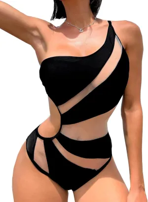 Swmmer Liket Women's Sexy One Piece Bathing Suits One Shoulder Swimsuits Mesh Swimwear Slimming Monokini