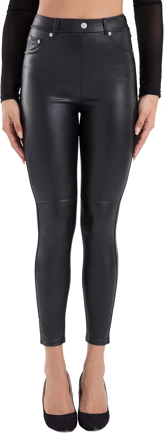 Tagoo Faux Leather Leggings for Women High Waisted Pleather Pants Stretch Tights with Pockets