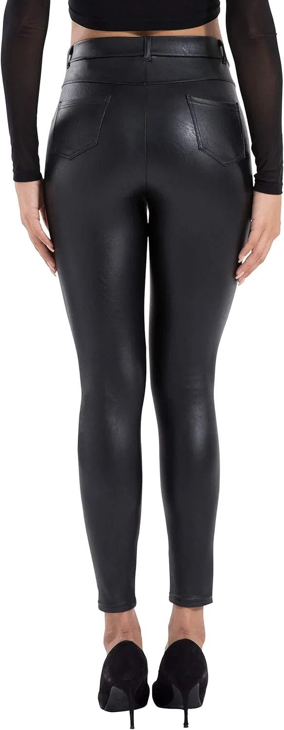 Tagoo Faux Leather Leggings for Women High Waisted Pleather Pants Stretch Tights with Pockets