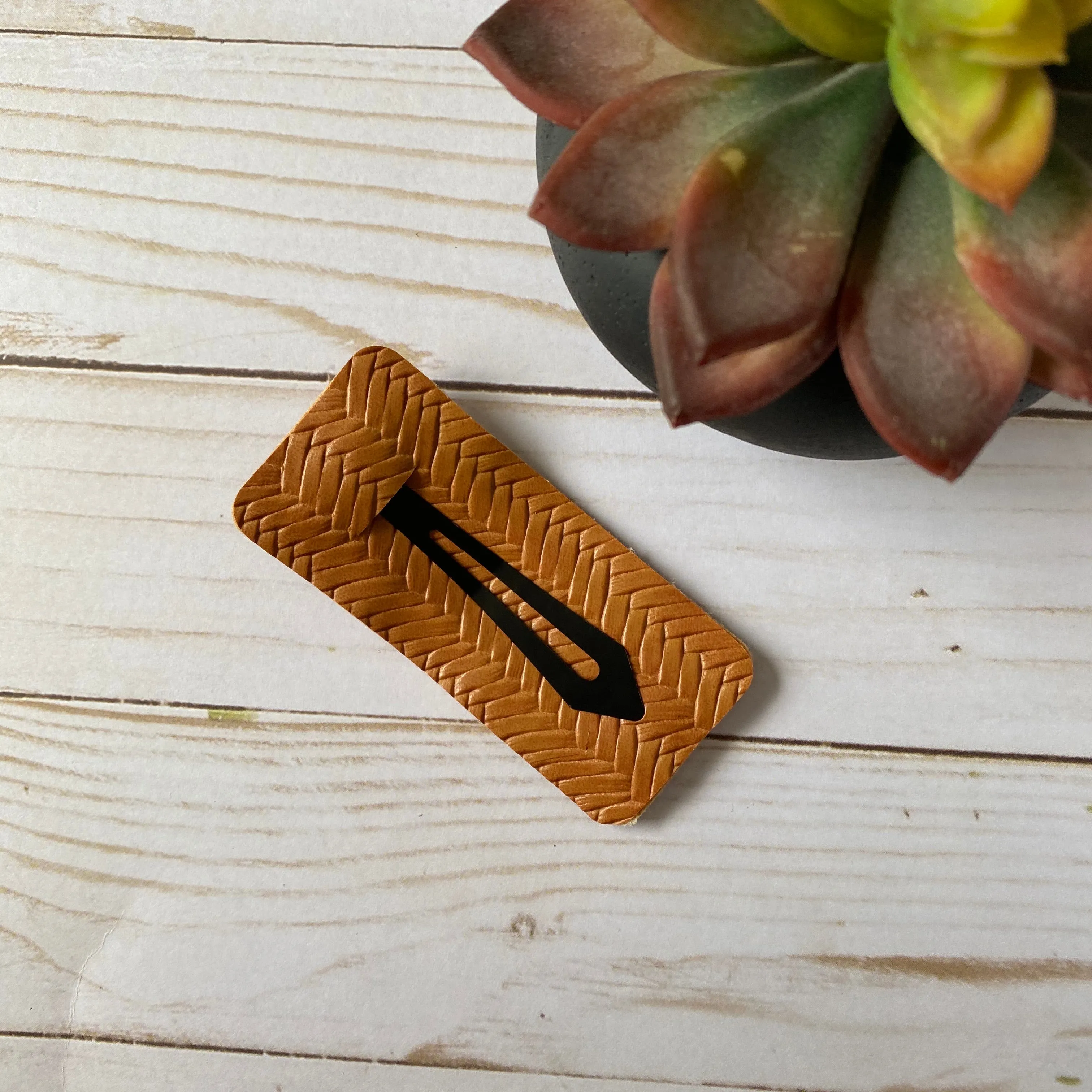 Tan Faux Leather Hair Clip