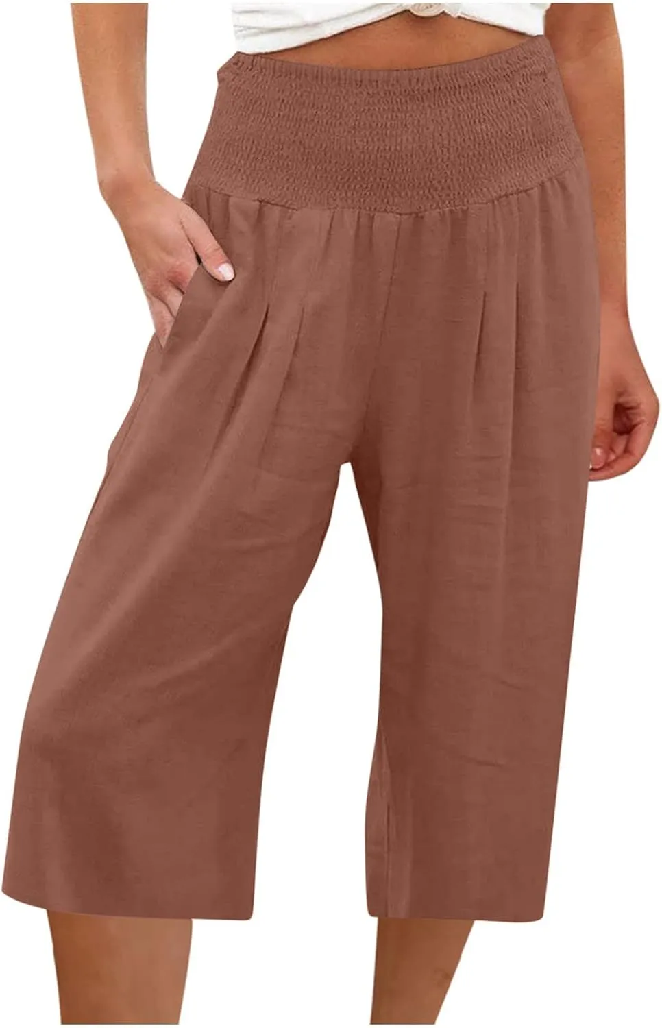 TANGNADE Cotton Linen Pants Women Plus Size Wide Leg Capri 2025 Vacation Summer Capris Lightweight Dressy Outfits