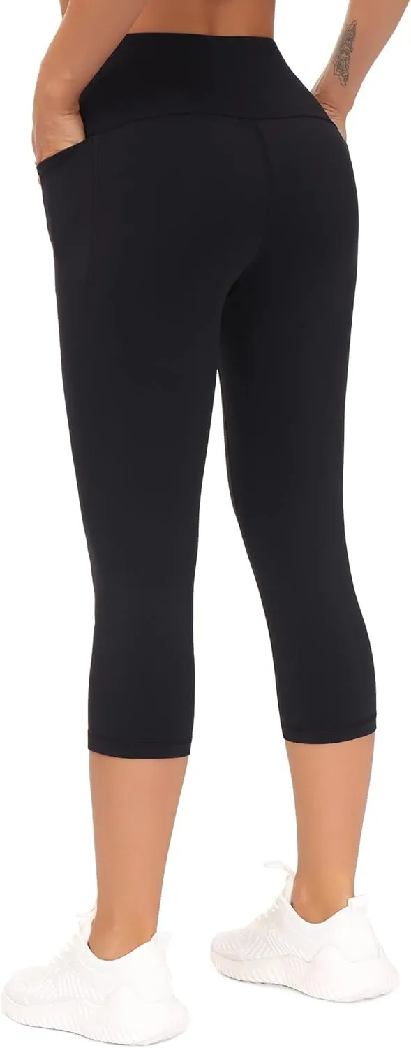 THE GYM PEOPLE Tummy Control Workout Capris Leggings with Pockets High Waist Athletic Yoga Pants for Women Running Hiking