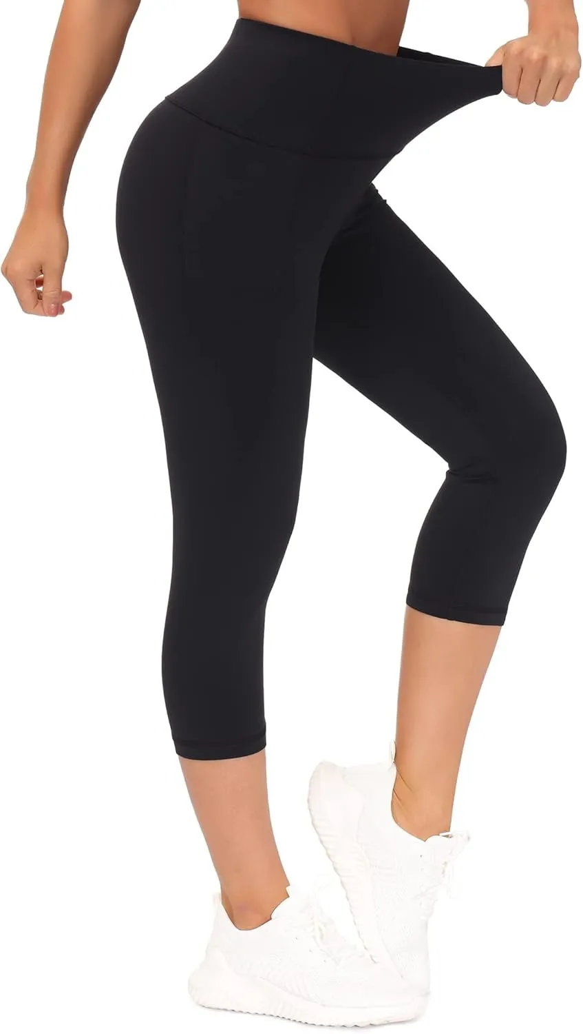 THE GYM PEOPLE Tummy Control Workout Capris Leggings with Pockets High Waist Athletic Yoga Pants for Women Running Hiking