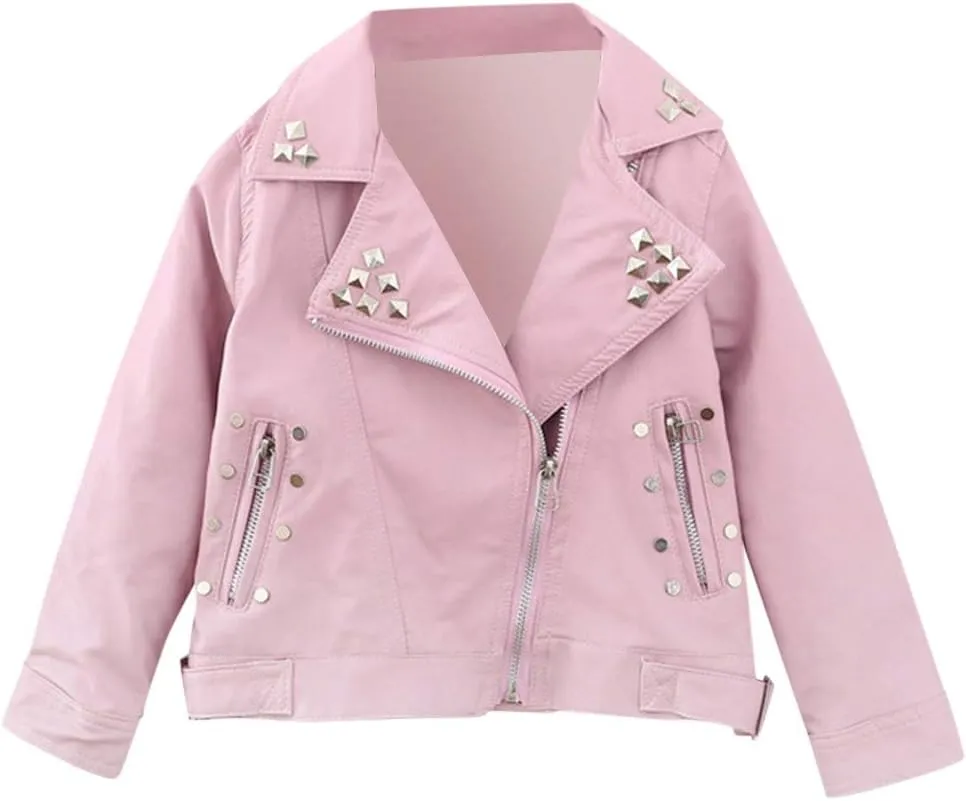 Toddler Baby Girls Boys Long Sleeve Solid Outwear Leather Coat Jacket Clothes Big Jacket for Girl (Pink, 18-24 Months)