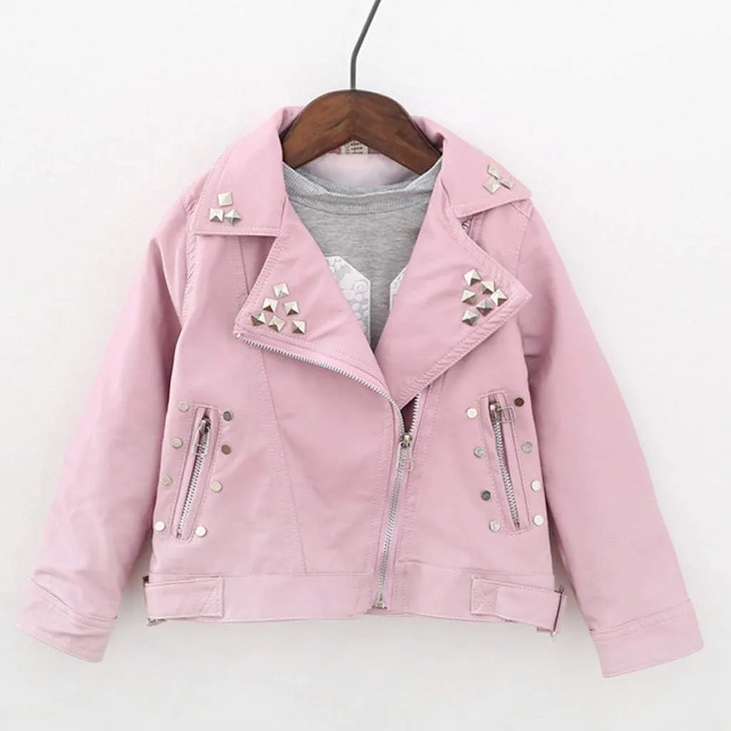 Toddler Baby Girls Boys Long Sleeve Solid Outwear Leather Coat Jacket Clothes Big Jacket for Girl (Pink, 18-24 Months)