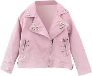 Toddler Baby Girls Boys Long Sleeve Solid Outwear Leather Coat Jacket Clothes Big Jacket for Girl (Pink, 18-24 Months)