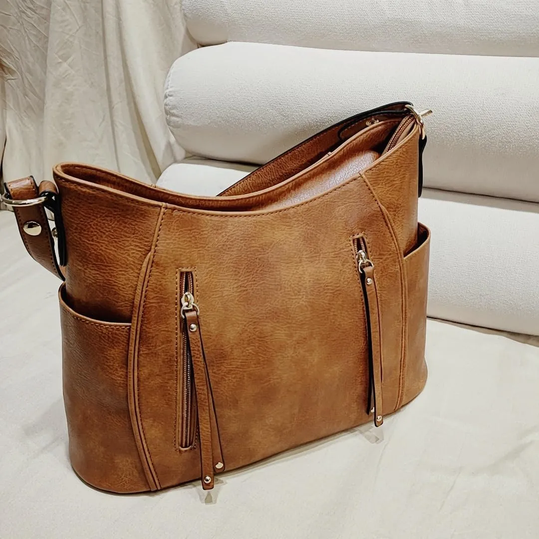 Tote Bag for Women Fashion PU Leather Hobo Shoulder Bags with Zipper for Work, Casual, Travel