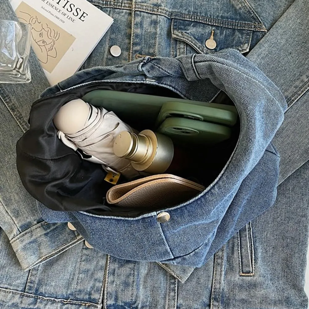 Trendy Shoulder Bag For Women Simple Hobo Bags Denim Underarm Handbag For Work Casual Large Tote Purse Travel Purses 2025