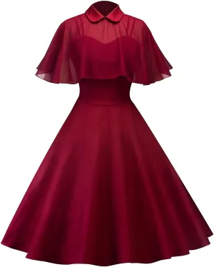 tuduoms Women's 1950s Cloak Two-Piece Cocktail Dress Vintage Gothic Swing Cocktail Dress Retro Rockabilly Cottagecore Dresses