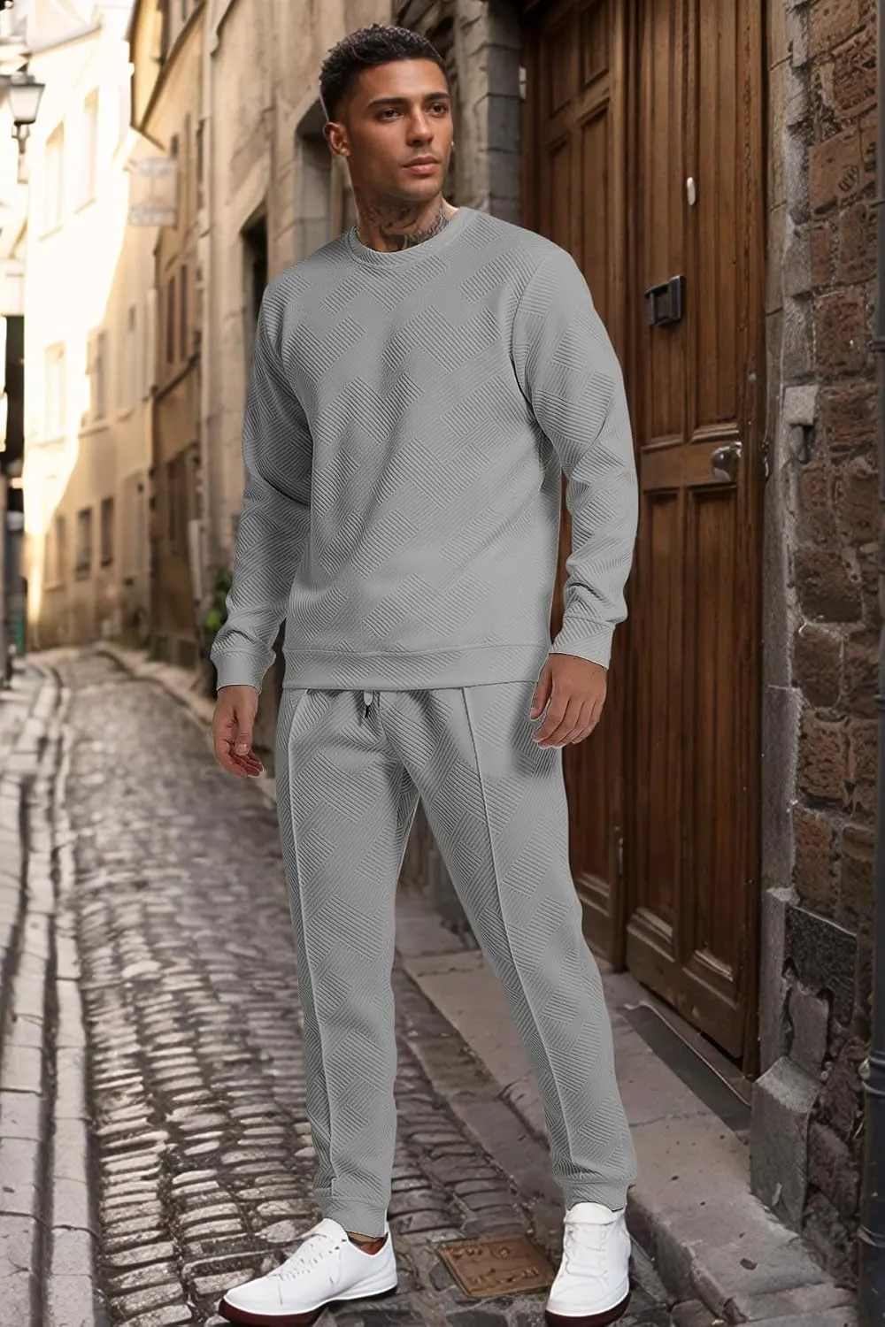 UOUA Men's 2 Piece Sweat Suits Set Long Sleeve Sweatshirt Jogging Sweatpants Tracksuits Outfits