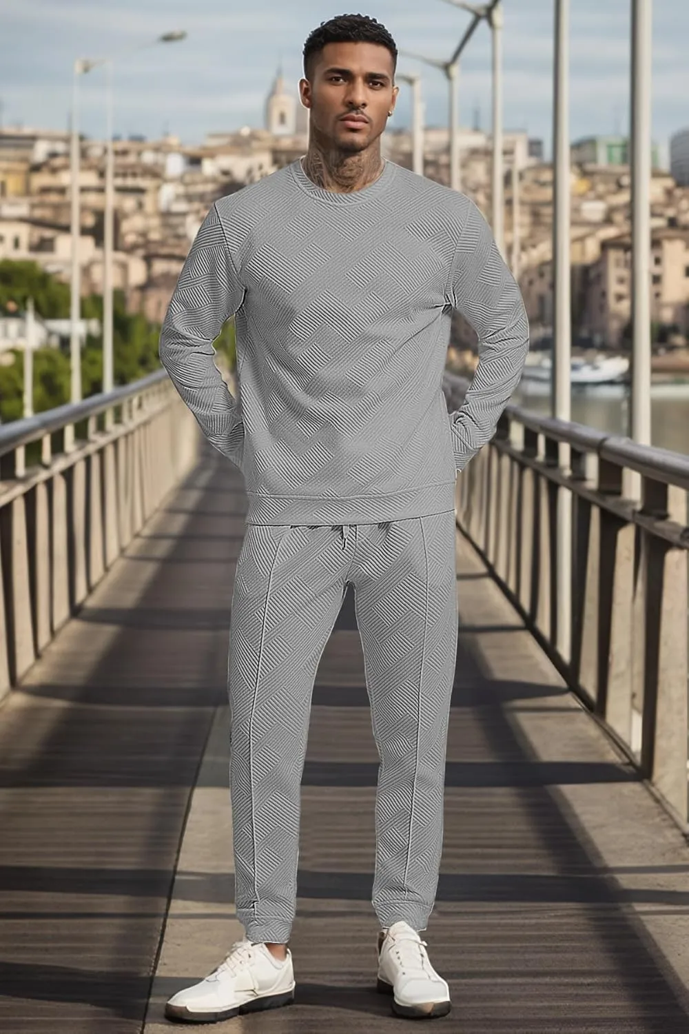 UOUA Men's 2 Piece Sweat Suits Set Long Sleeve Sweatshirt Jogging Sweatpants Tracksuits Outfits