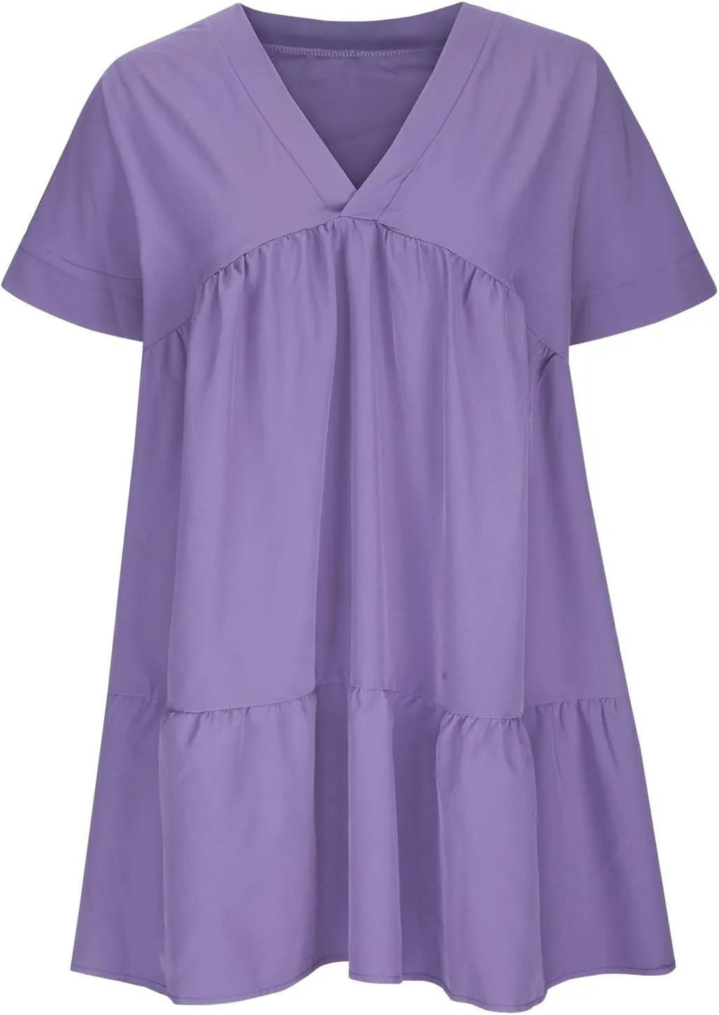 Vacation Dresses for Women 2024 Tie V Neck Solid Color Ruched Ruffle Cap Sleeve Mini Dress Short Vacation Dresses