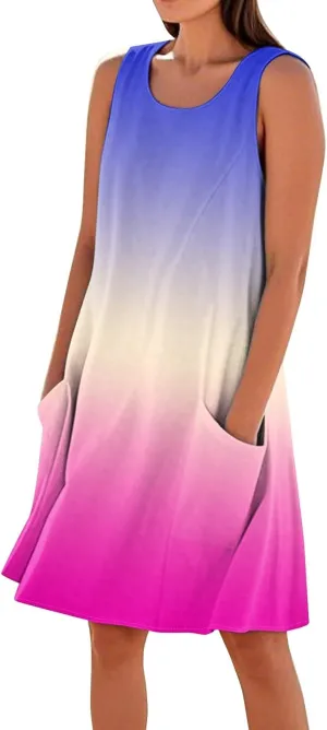 Vacation Dresses for Women 2025 Beach Summer Sleeveless Linen Midi Dress Flowy Plus Size Boho Sun Dresses with Pocket