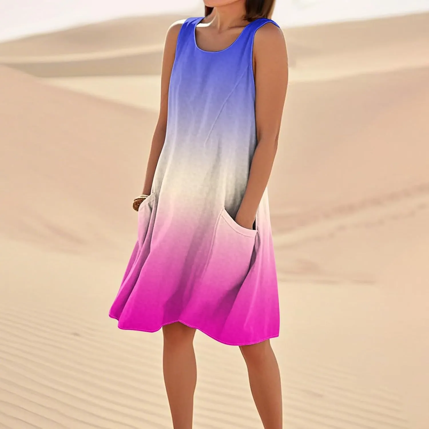 Vacation Dresses for Women 2025 Beach Summer Sleeveless Linen Midi Dress Flowy Plus Size Boho Sun Dresses with Pocket
