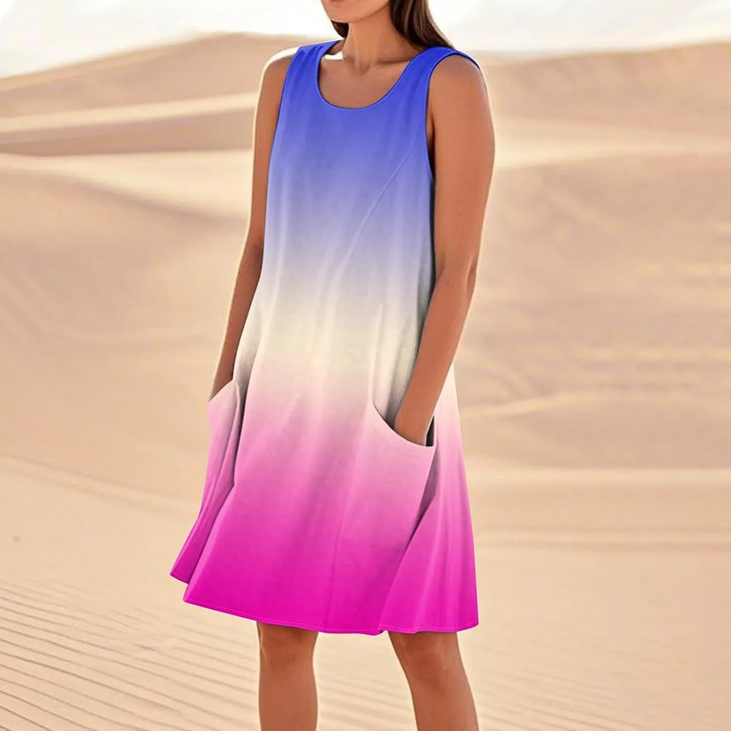 Vacation Dresses for Women 2025 Beach Summer Sleeveless Linen Midi Dress Flowy Plus Size Boho Sun Dresses with Pocket