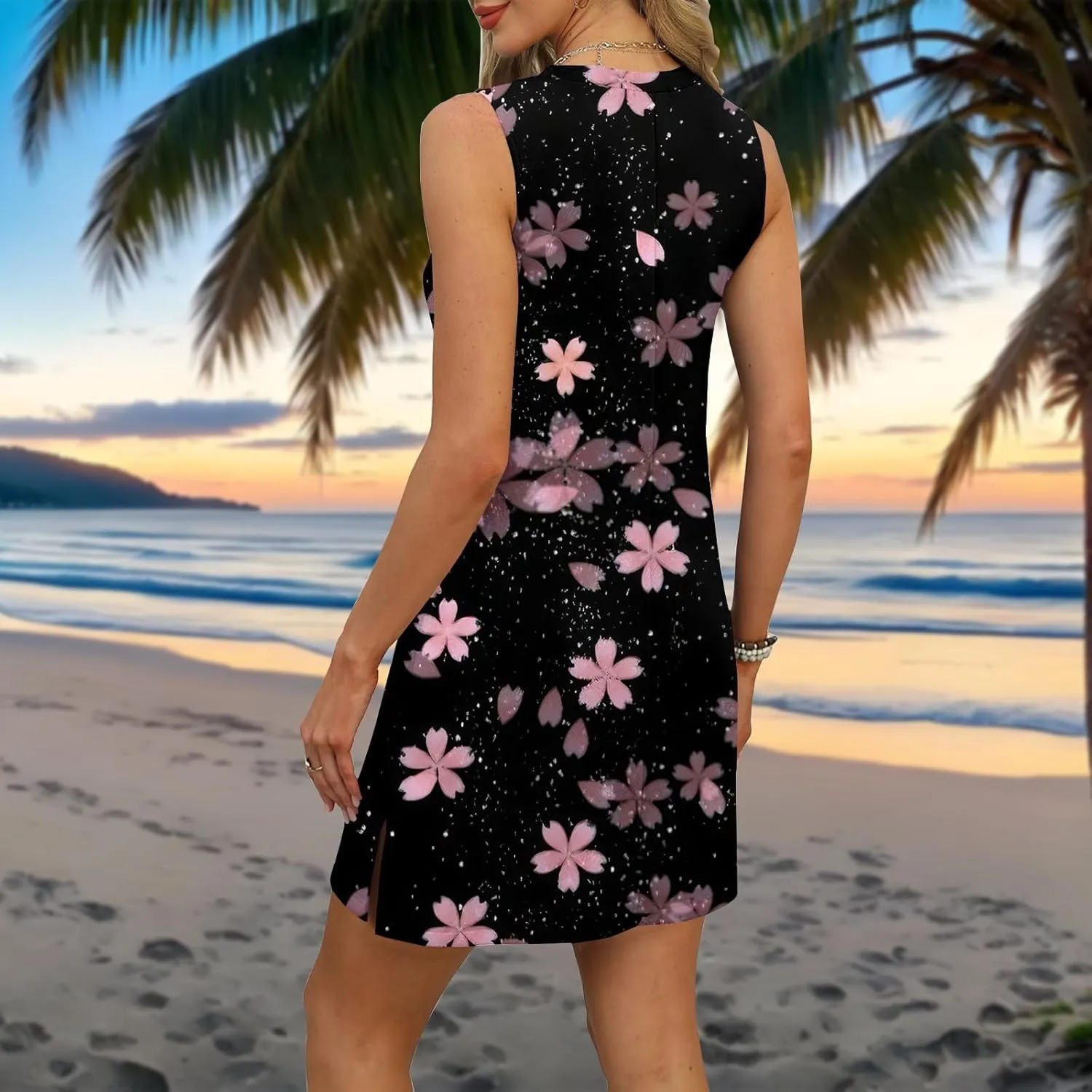 Vacation Dresses for Women 2025 Loose Summer Shift Sleeveless Sundresses Beach Coverup Floral/Striped/Bandana Print