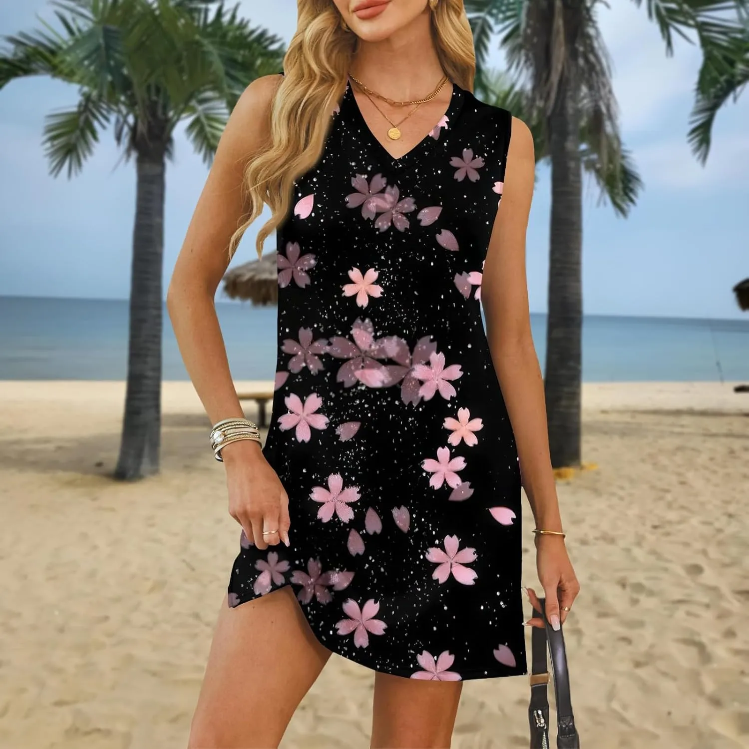 Vacation Dresses for Women 2025 Loose Summer Shift Sleeveless Sundresses Beach Coverup Floral/Striped/Bandana Print