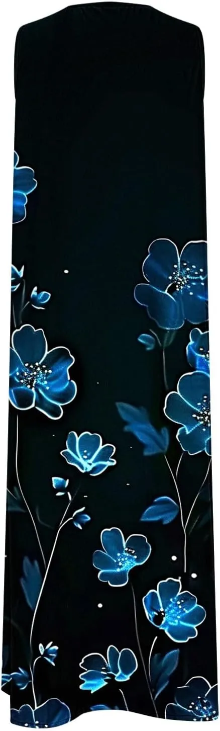 Vacation Dresses for Women 2025 Sleeveless Boho Floral Sundress V-Neck Summer Beach Flowy Dress with Pockets