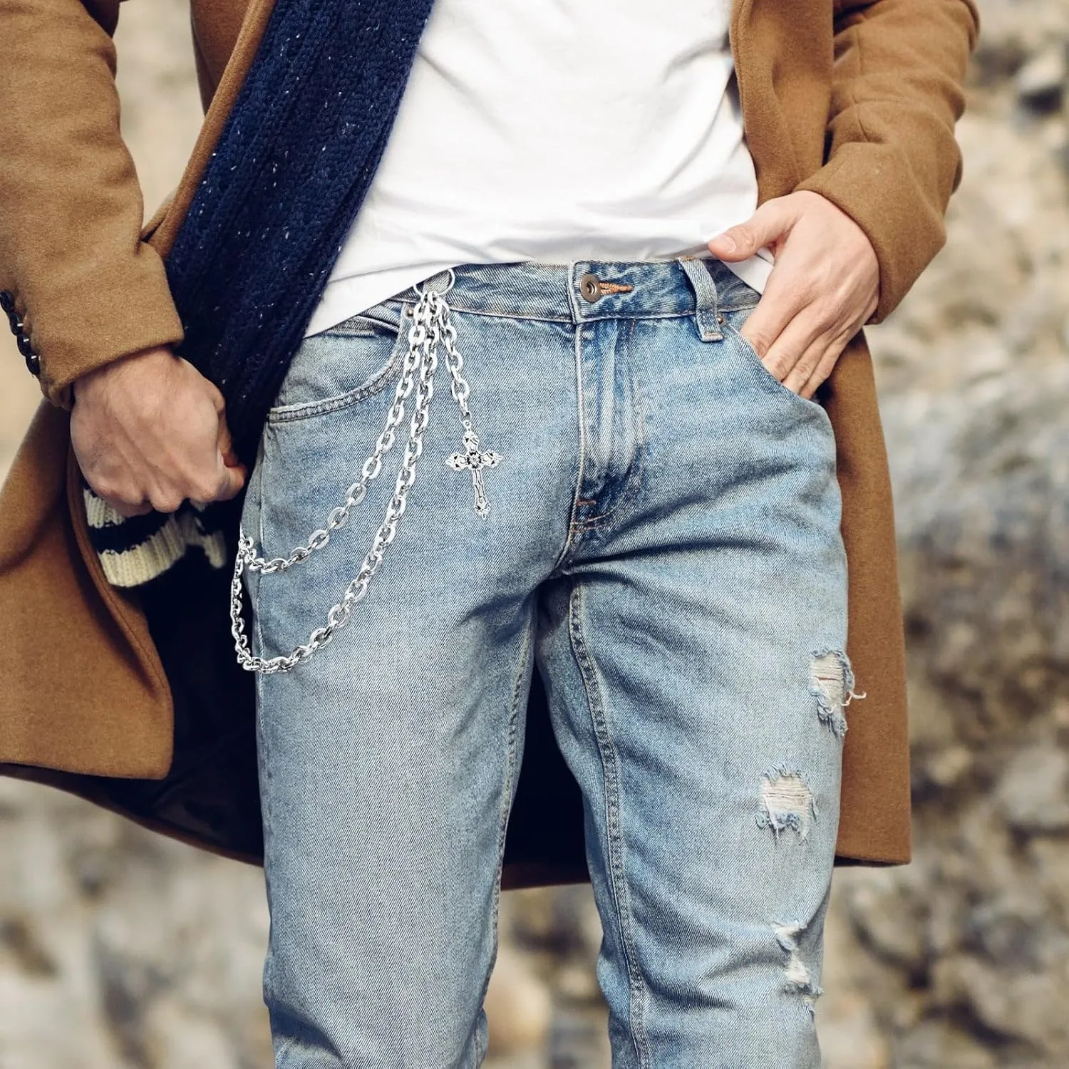 Wallet Chains for Men Jean Chains Punk Hip Hop Pant Chain Cross Rivet Goth Accessories Chain for Jeans Pocket Chain Belt Chain Men Christmas for Husbands