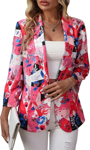 WDIRARA Women's Floral 3/4 Sleeve Dressy One Button Front Work Casual Blazer Jacket