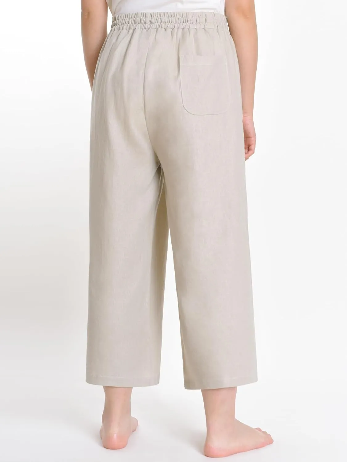 Weintee Women's Linen Capris Wide Leg Cropped Pants with Pockets