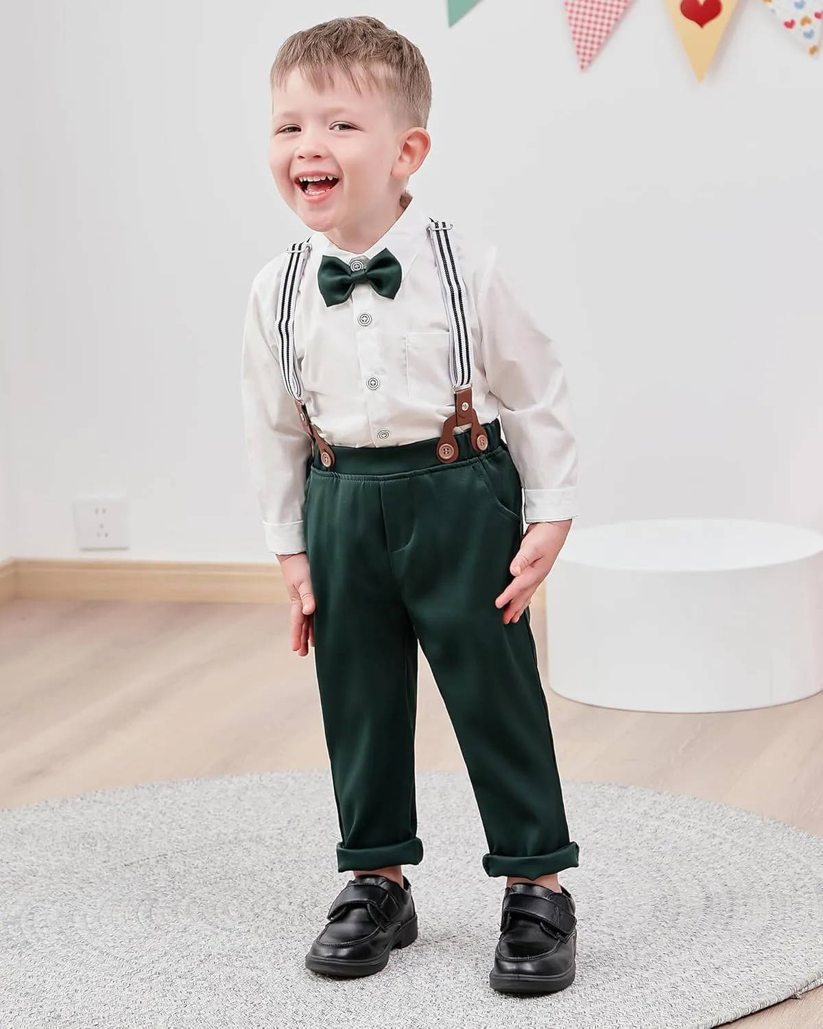WESIDOM Toddler Boy Clothes Suit Formal Dress Shirt Bowtie Vest Boutonniere Suspender Pants Boys Gentleman Outfits Set
